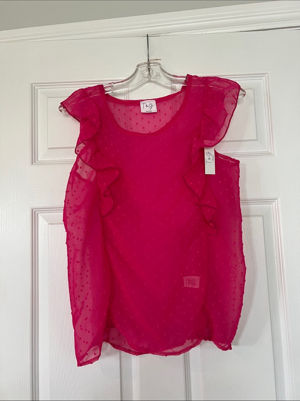 T&G Hot Pink Swiss Dot Ruffle Chiffon Camisole